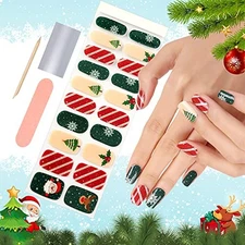  20PCS Christmas Cured Gel Nail Polish Strips, Snowflake Santa Christmas - Tree