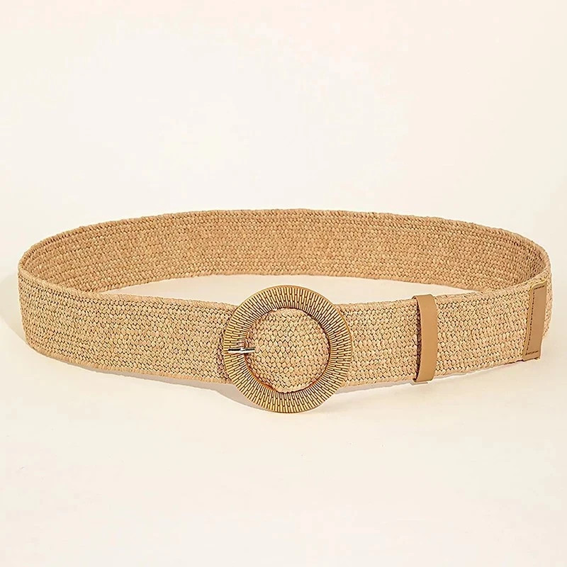 Women's Braided Straw Elastic Waist Belt Boho Woven Stretch Summer Dress Belt