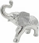 Large Silver Elephant Ornament Feng Shui Ceramic Figurine Trunk Facing Upwards