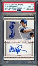 2014 NATIONAL TREASURES RYNE SANDBERG SILHOUETTE AUTO LOGO TAG RED PSA 9 1/1!