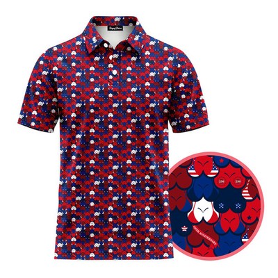 Eyes Up Here 250th Anniversary Golf Polo Shirt Men's Patriotic All Over Print