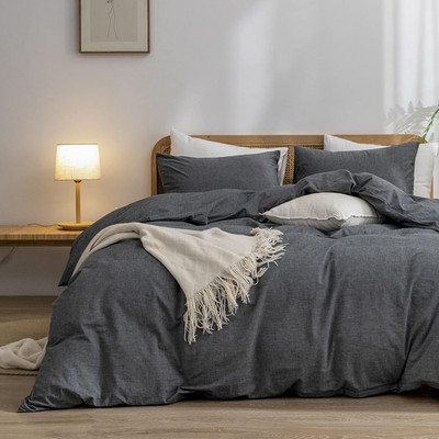 Chic 3-Piece Black Washed Cotton Duvet Cover Set - Super Soft & Lightweight