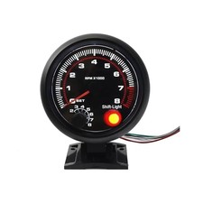 Universal 3.75" 12V White LED Backlit Tachometer Gauge with Red Shift Light