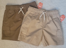 NEW Wonder Nation Boys Small 6/7 Cargo Shorts Lot of 2 Elastic Waist Tan  Brown