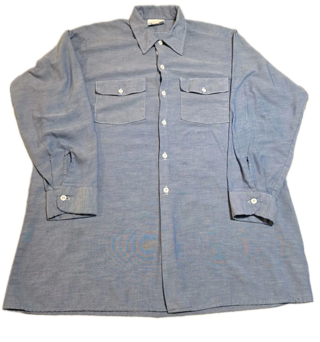 Sanforized Long Sleeve Blue Vintage Casual Shirts for Men for sale