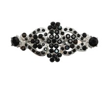 Black Rhinestone Crystal Floral Hair Barrette Clip