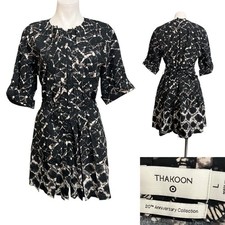 Thakoon Target Shibori ShirtDress sz L A-Line Roll Tab Pocket Belt Cotton Black