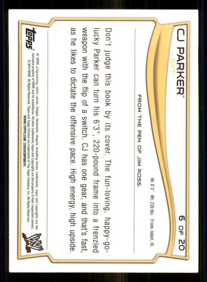 2014 Topps Chrome WWE NXT Prospects #6 CJ Parker - Image 2 of 2