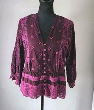 Johnny Was Polyvore Juniper Embroidered Blouse Jam Purple Boho Womens Size M