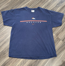 Vintage 1990s Nike Denver Broncos Navy Blue T-shirt With Embroidered Logos Vintage 1990s Nike Denver Broncos Navy Blue T-shirt With Embroidered Logos
