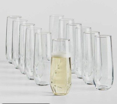 Crate And Barrel Aspen Stemless Flute 9oz Champagne Flutes, Mimosa, Set of 12