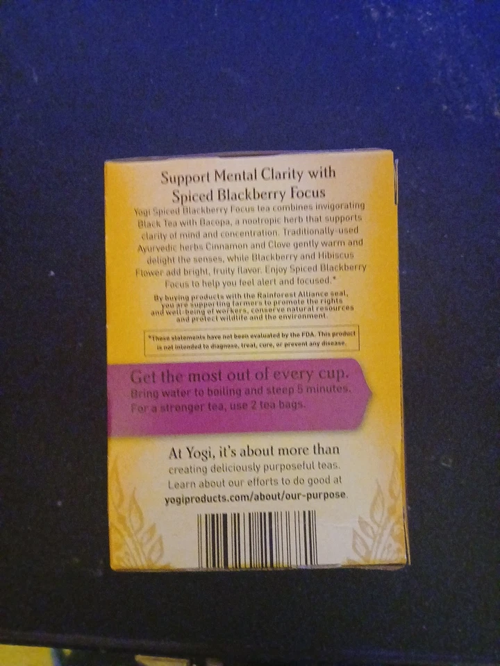 Yogi Tea, Té Verde ESPECIADO MORA FOCUS, Wellness 16 Ct (1 Caja) 11/09/2025 Foto 3 de 4