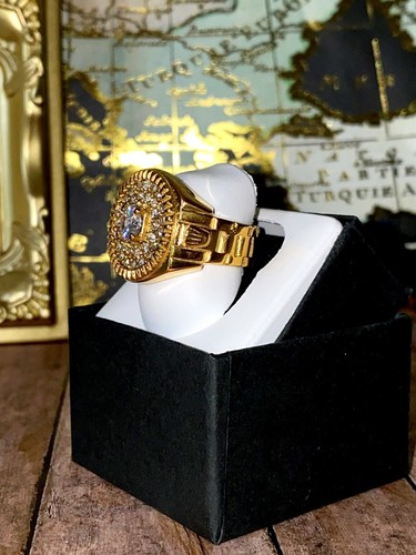 MEN'S 14k Gold Finish Desginer Icy Crown Ring Size 6-13 New Drop Mens Ring - Picture 4 of 8