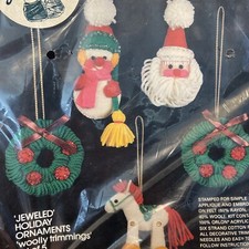 Bucilla Jeweled Holiday Ornaments Kit 48785 Woolly Trimmings Christmas Set Of 5