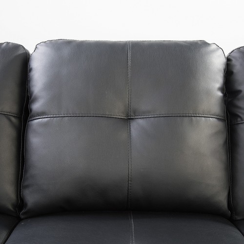 Faux Leather Sectional L-Shaped Sofa Living Room Couch PU Storage Ottoman Black - Picture 4 of 9