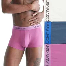 CK 3-Pack Microfiber Stretch Low-Rise Trunks - XL (40-42) - Amethyst/Tan/Navy