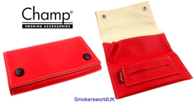 champ tobacco pouch Champ Two-Tone Red Cream PU Roll Up Zip Rolling Tobacco Pouch NEW