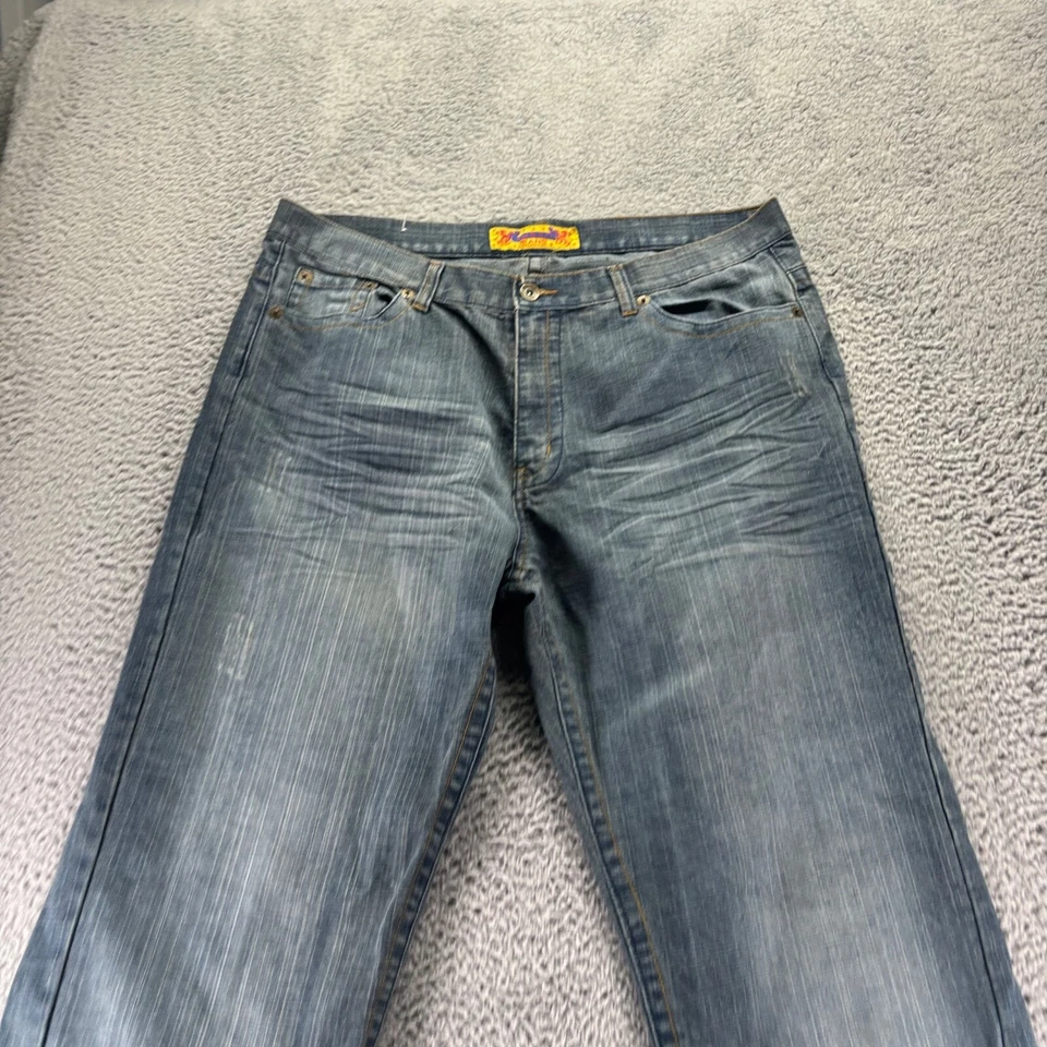 Jeans Fusai Vintage Para Hombre 42x32 Azul Algodón Lavado Oscuro Relajado Suelto Recto Foto 2 de 4