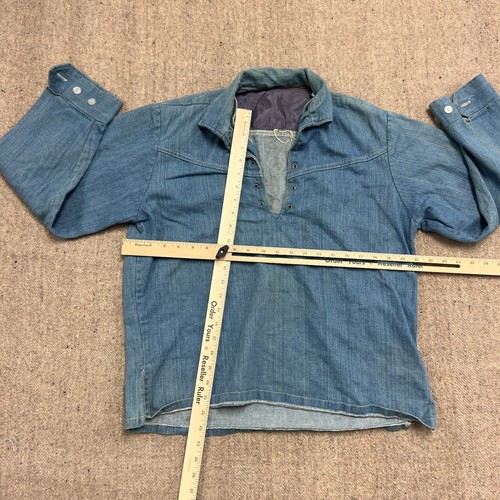 Vintage Denim Pullover Mens Large Blue 1970s Lace Up USA Hippie - Picture 6 of 9