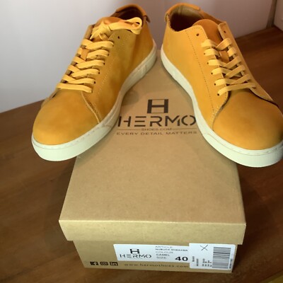 New Hermo Shoes Mens SZ EU 40 US 8.5 Brown Driving Sneaker Camel Suede Casual