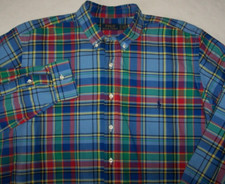 NWT Polo Ralph Lauren BLUE/RED GREEN COLORFUL PLAID Oxford Shirt Men's 2XB Pony