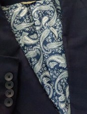 50 52R Oak Hill LINEN RAYON Paisley Lined Navy Blue Sport Coat Blazer Jacket
