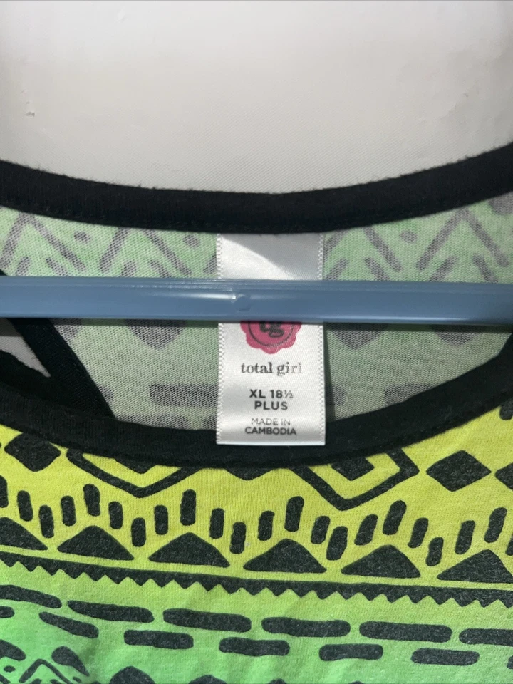 Total Girl Marca TG~Vestido para Niñas~Colores Neón Geo Patrón~Talla XL~18 1/2 Foto 2 de 4