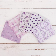 Threadart Exclusive 5 Fat Quarter Bundle Set - White & Purple 100% Cotton Fabric