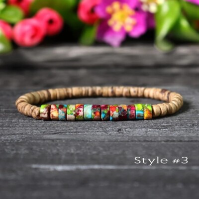 Imperial Jasper Stone Wooden Beads Crystal Beaded Bracelet Healing Protection