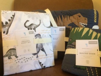 Pottery Barn Kids Jurassic Twin Quilt Sham W Dinosaur Sheets 5