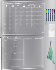 Acrylic Calendar for Fridge, 2-pack Magnetic Planner Board for Refrigerator