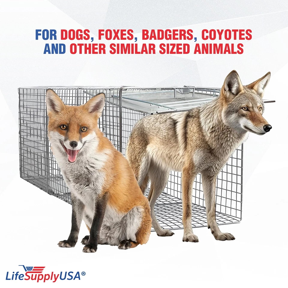 Trampa jaula grande de alta resistencia para animales humanos vivos para zorros mapaches Foto 3 de 4