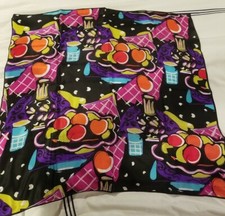 ECHO Vibrant Black WITH FRUIT Vase 100 SILK 30" SQUARE SCARF Picnic