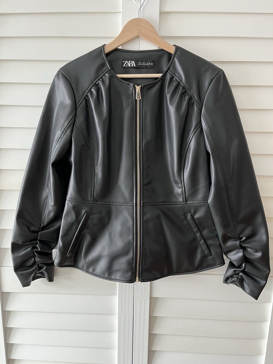 Zara Faux Leather Black Jacket Size Large