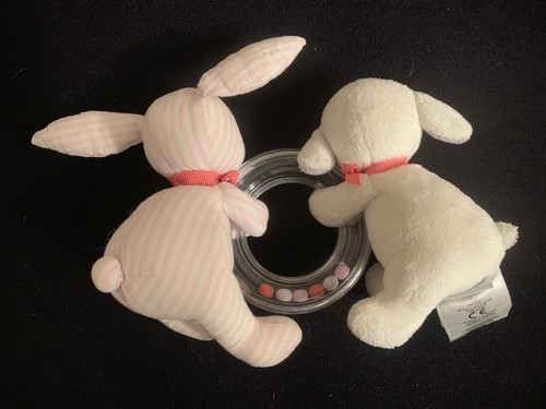Jacadi Paris White Lamb & Pink Stripe Bunny Baby Rattle Toy - Picture 3 of 3