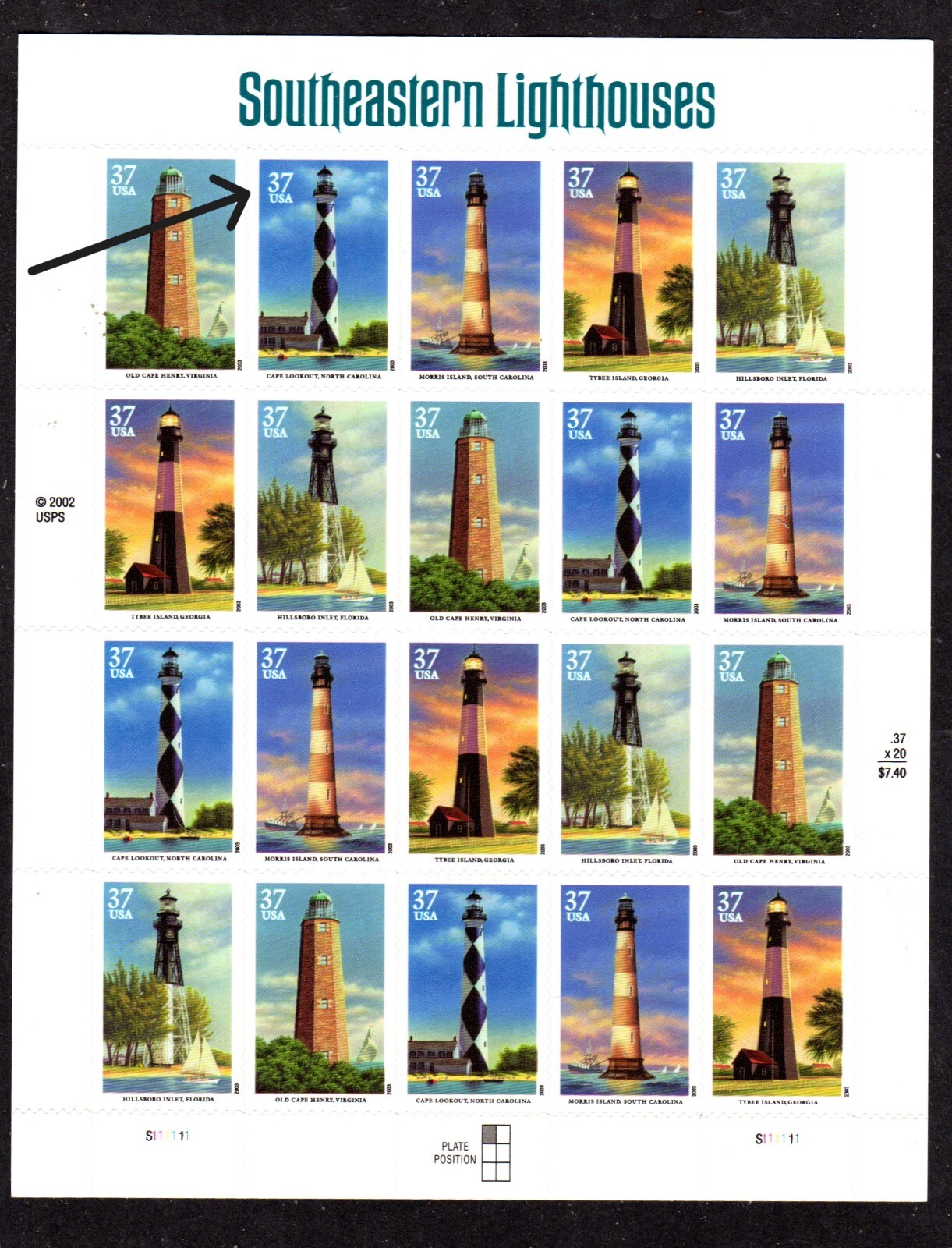 Perfectly Flawed-EFO SN 3791 MNH *Lighthouses* Sheet of 20- Falling ...