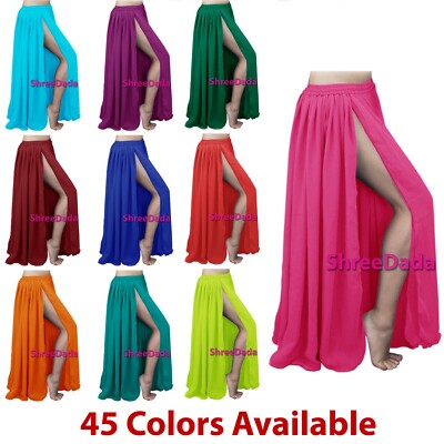 2 Layer 2 Side Slits Skirt Chiffon Full Circle Gypsy Belly Dance Tribal Flamenco