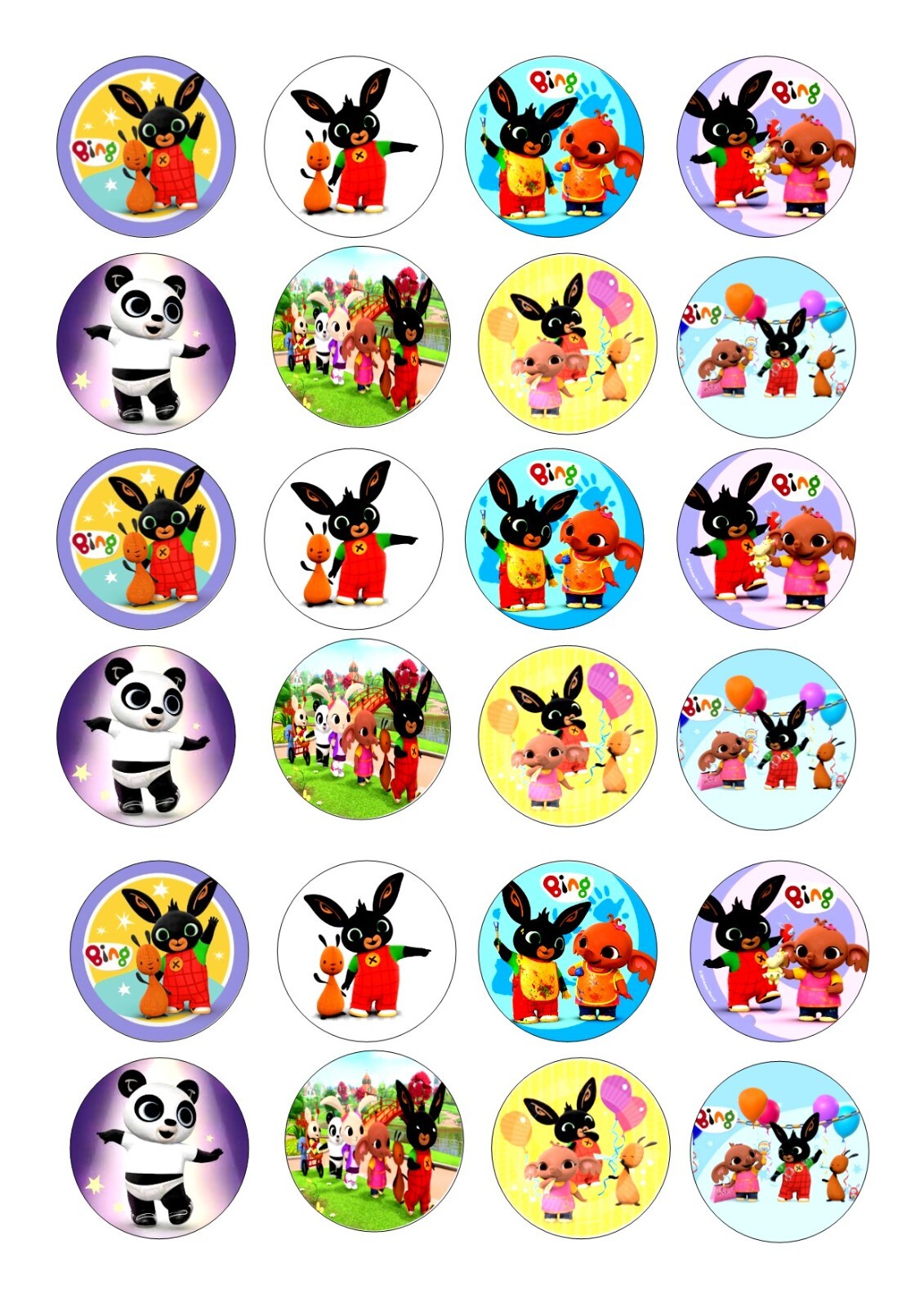 24 BING  CUPCAKE TOPPER ICED  ICING EDIBLE FAIRY CAKE BUN TOPPERS
