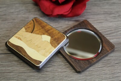 Compact Mirror Purse Double Mirror Hand Pocket Marquetry Mountain Handmade in US