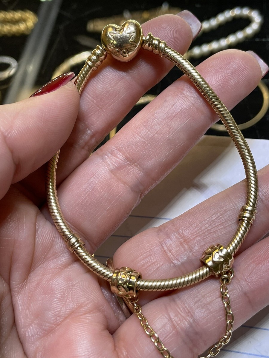 Gold Pandora Heart Clasp Snake Chain Bracelet Pandora Moments