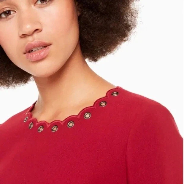 Abito a tubino KATE SPADE rosso passante orlo smerlato taglia 8 foderato estivo nuovo $298