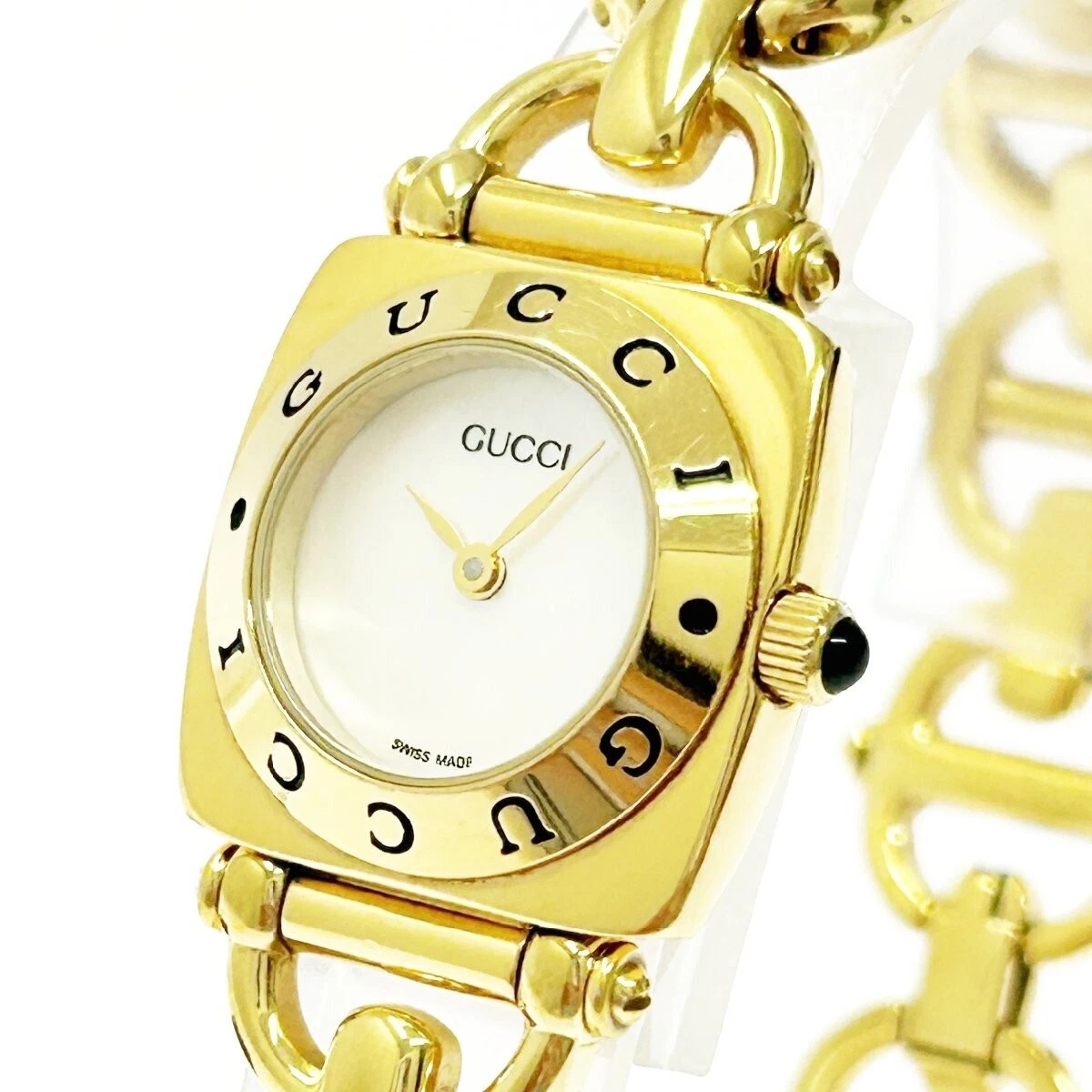 Montre GUCCI 6400L GG Horsebit chaîne quartz 26 mm acier inoxydable blanc