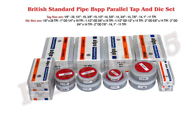 British Standard Pipe BSP/BSPP Tap and Die Set 24 Pieces 1/8'' to 1''