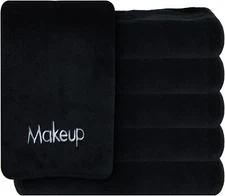 6 Pack of Makeup Removal Towels - Embroidered Black 13 x 13 Cotton Washcloth