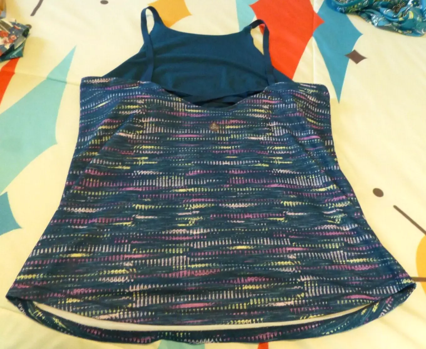 prana emsley high neck active strappy back built in bra tank-top