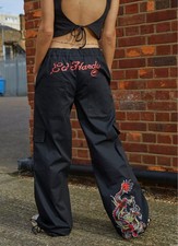 ED HARDY x URBAN OUTFITTERS Cargo-Hose m. Drachen-Stickerei - schwarz - XS