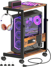 Height Adjustable Computer Tower Stand with Charging Station, 2 Tier Mobile Floo