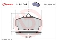 Brembo Bremsbelagsatz Scheibenbremse Prime P 65 008 FüR Porsche 911 Cayman 996