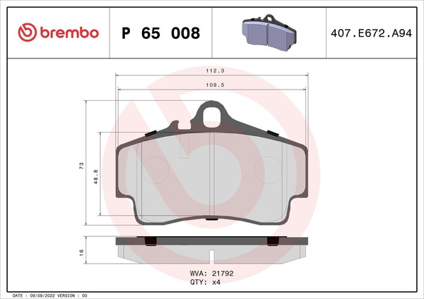 Brembo Bremsbelagsatz Scheibenbremse Prime P 65 008 FüR Porsche 911 Cayman 996-image