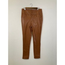 Fashion Nova Cognac Faux Leather High Waisted Triple Button Pants Brown L NEW